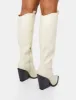 Nevada Ecru Western Cowboy Pointed Toe Block Heel Knee High Boots sold by Public Desire