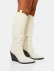 Nevada Ecru Western Cowboy Pointed Toe Block Heel Knee High Boots sold by Public Desire