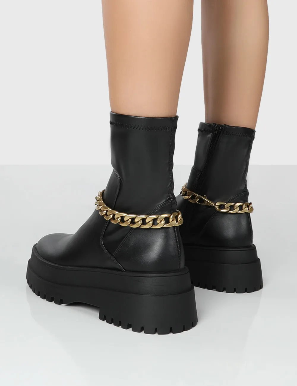 Tessa Black Platform Chunky Chain Detail Ankle Boots sold by Public Desire product image thumbnail 2