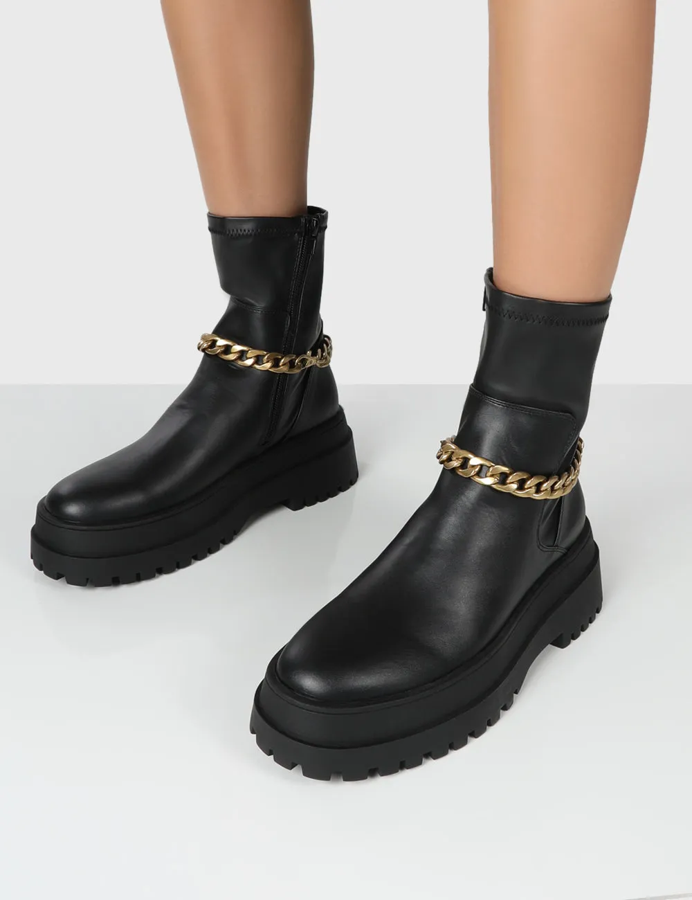 Tessa Black Platform Chunky Chain Detail Ankle Boots sold by Public Desire product image thumbnail 3