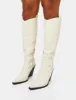 Nevada Ecru Western Cowboy Pointed Toe Block Heel Knee High Boots sold by Public Desire