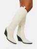Nevada Ecru Western Cowboy Pointed Toe Block Heel Knee High Boots sold by Public Desire