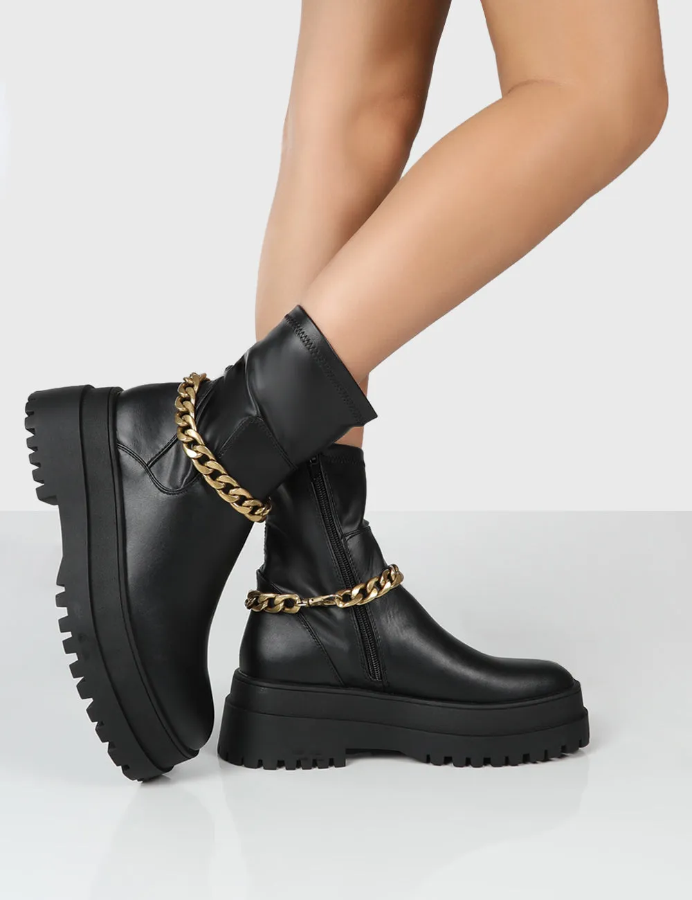 Tessa Black Platform Chunky Chain Detail Ankle Boots sold by Public Desire product image thumbnail 4