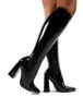 Caryn Black Vinyl Wide Fit Block Heeled Knee High Boots sold by Public Desire
