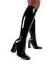 Caryn Black Vinyl Wide Fit Block Heeled Knee High Boots sold by Public Desire