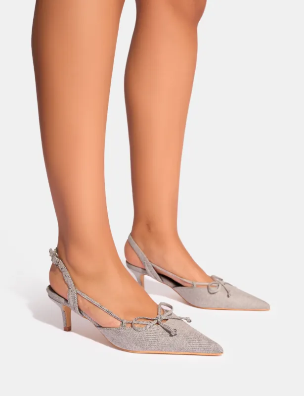 Rai Grey Denim Bow Detail Slingback Mid Heels sold by Public Desire
