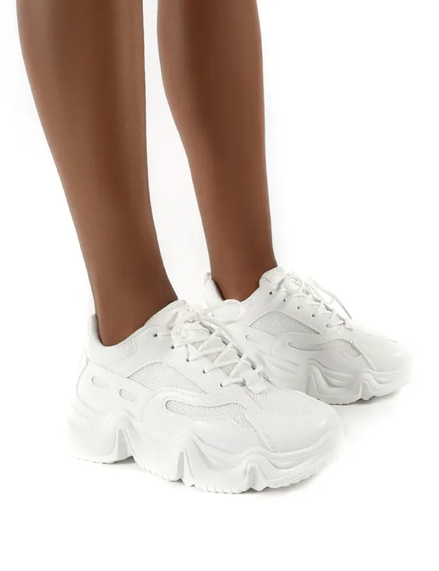 React White Pu Mesh Detail Chunky Sole Trainers sold by Public Desire