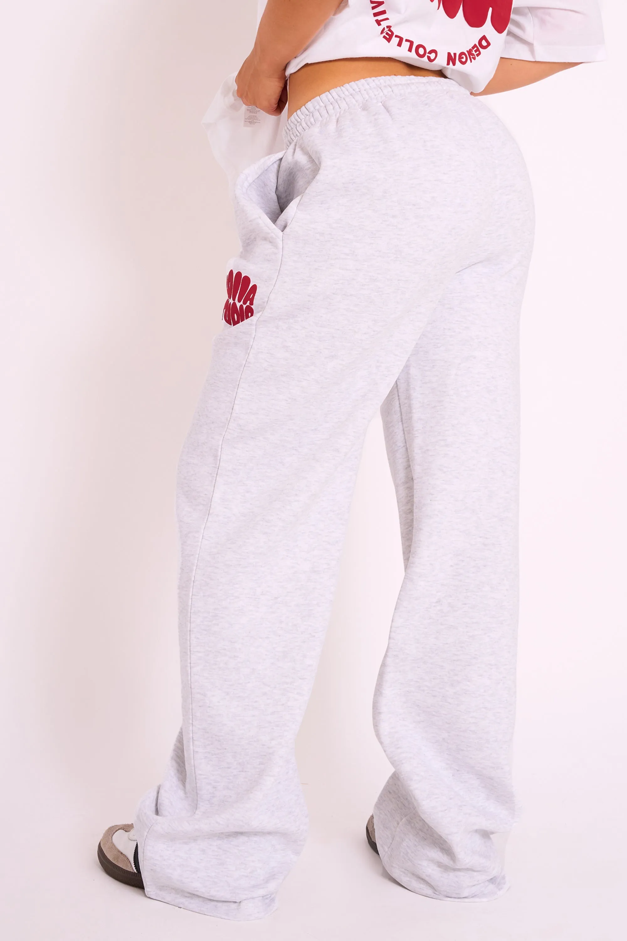 Kaiia Studio Bubble Logo Wide Leg Jogger Grey Marl & Red sold by Public Desire product image thumbnail 2