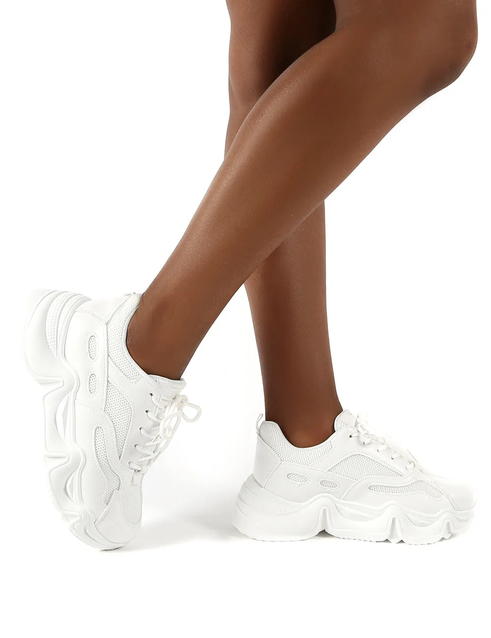 React White Pu Mesh Detail Chunky Sole Trainers sold by Public Desire product image thumbnail 3