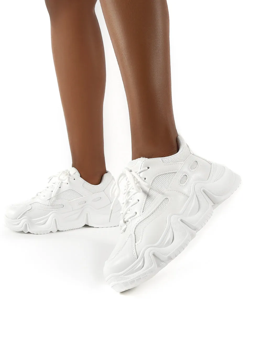 React White Pu Mesh Detail Chunky Sole Trainers sold by Public Desire product image thumbnail 4