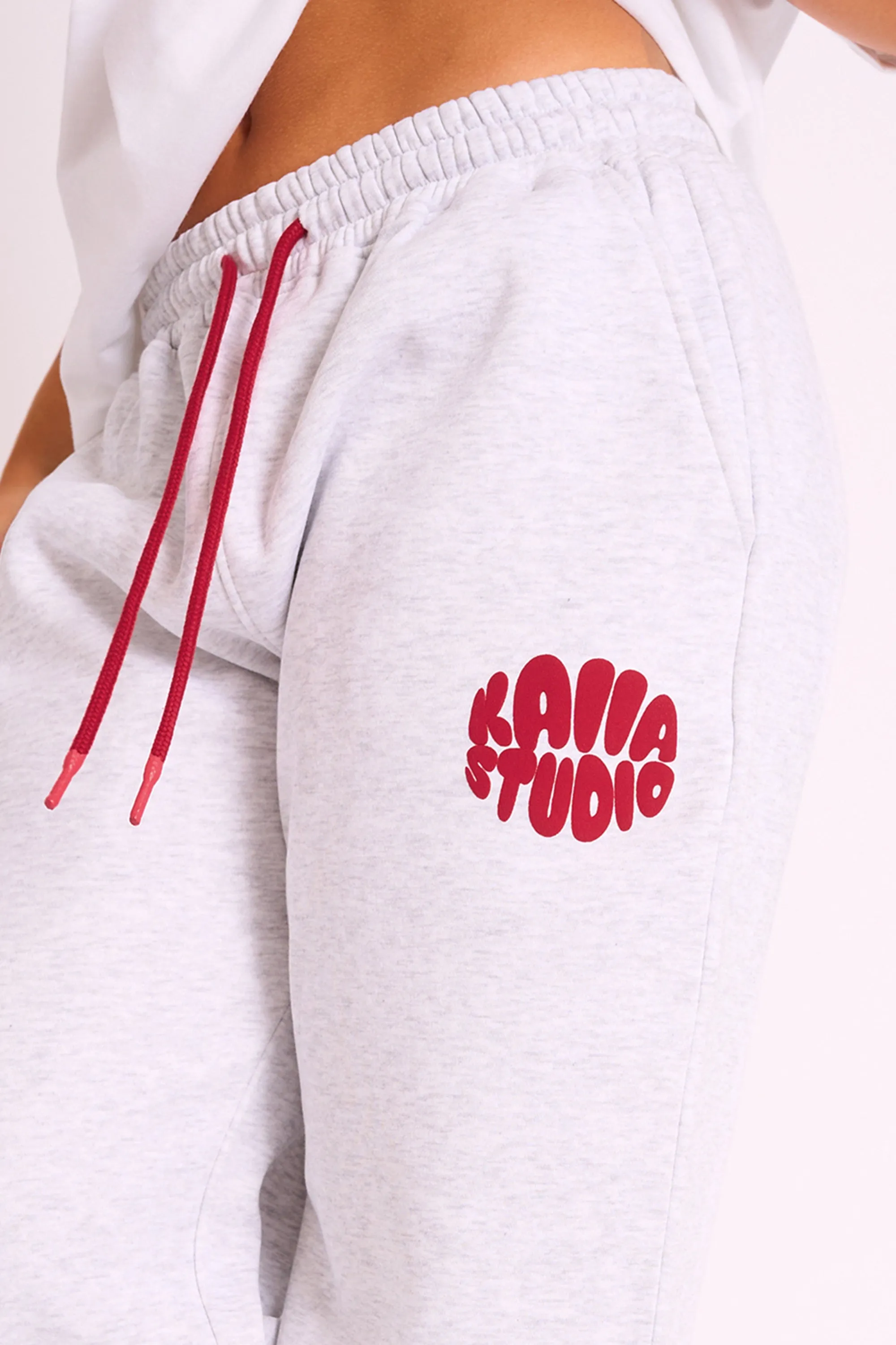 Kaiia Studio Bubble Logo Wide Leg Jogger Grey Marl & Red sold by Public Desire product image thumbnail 4