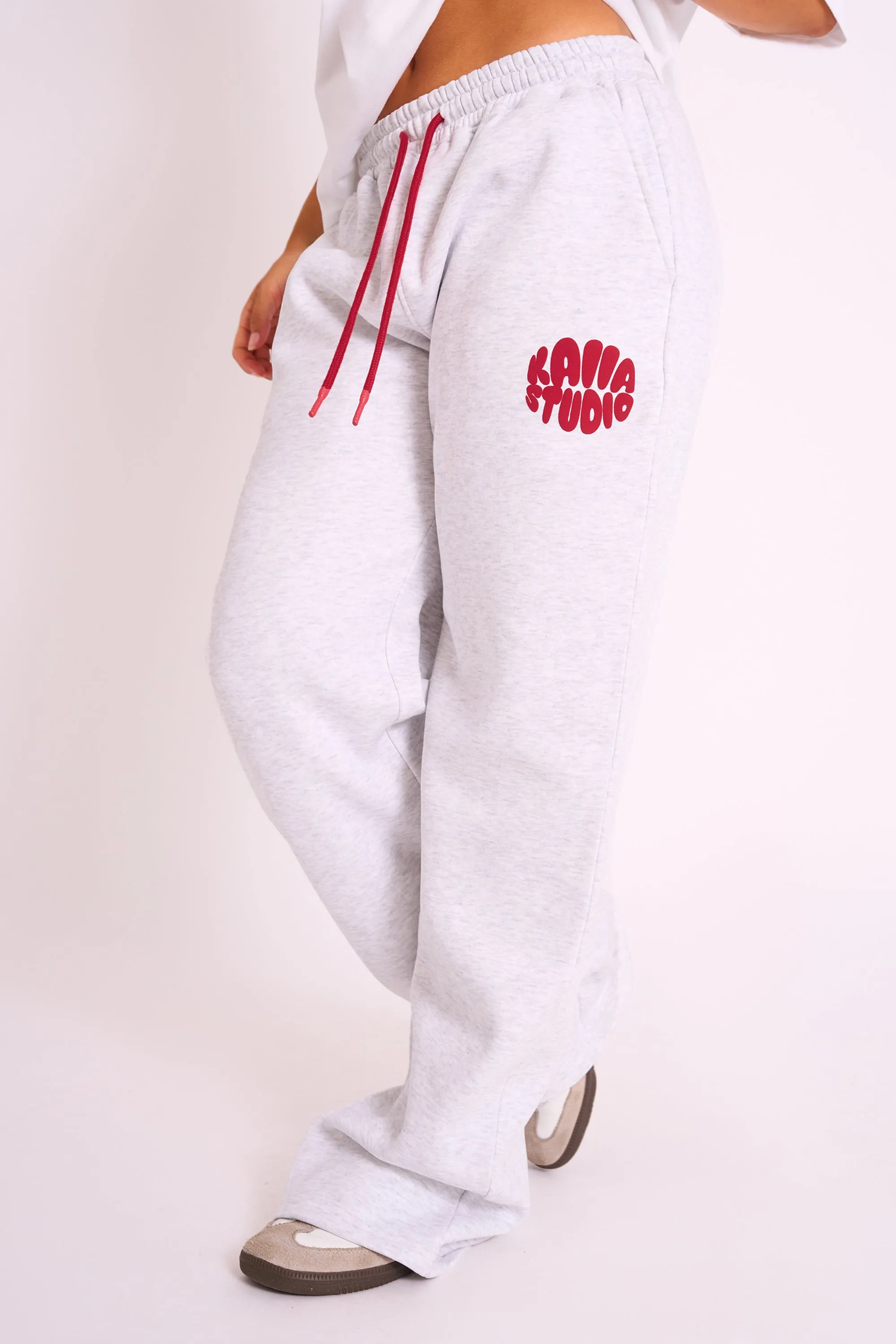 Kaiia Studio Bubble Logo Wide Leg Jogger Grey Marl & Red sold by Public Desire product image thumbnail 3