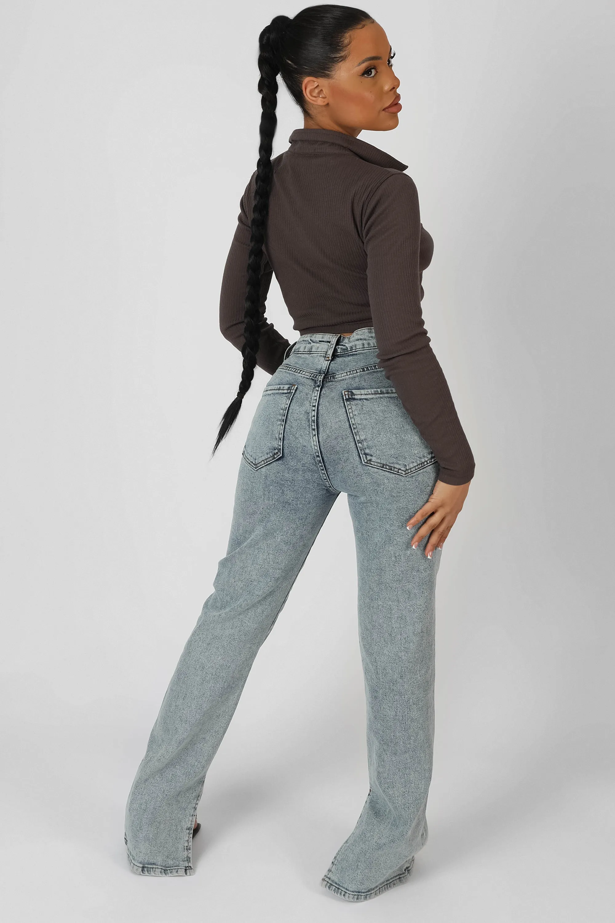 Long Sleeve Collar Ruched Top Taupe sold by Public Desire product image thumbnail 3