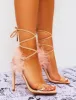 Desiree Nude Feather Lace Up Stiletto Heels sold by Public Desire