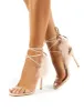 Desiree Nude Feather Lace Up Stiletto Heels sold by Public Desire