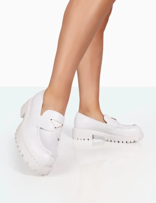 Ziggy White PU Triangle Badge Chunky Sole Loafers sold by Public Desire