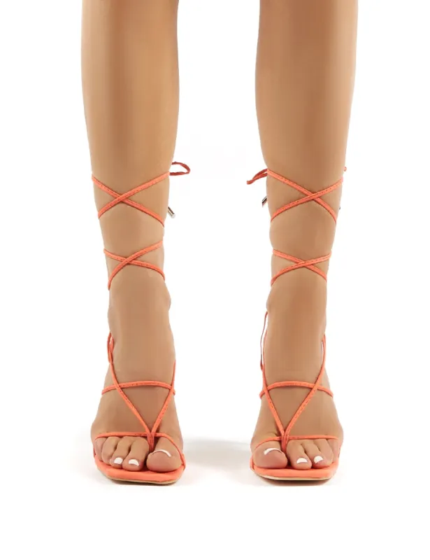 Hysteria Orange Faux Suede Strappy Lace Up Clear Perspex Stiletto High Heels sold by Public Desire