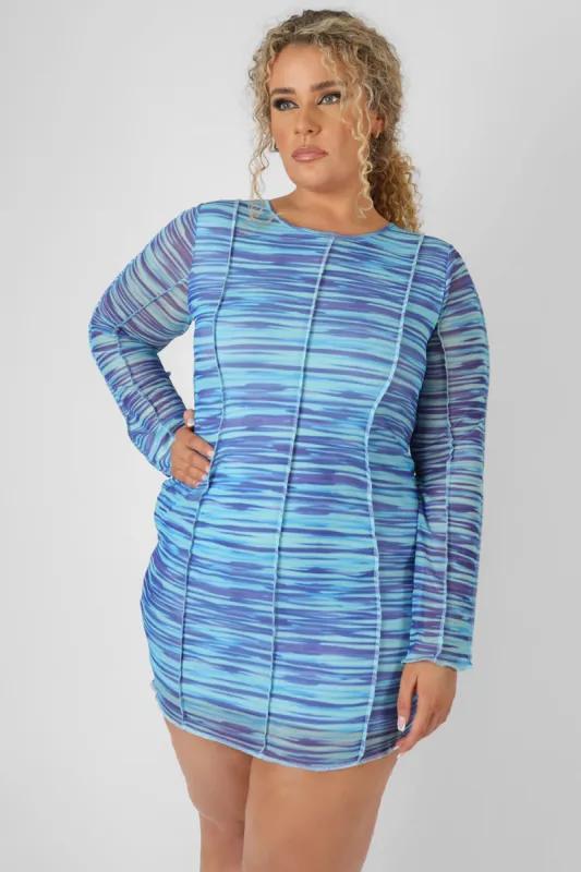 Curve Space Dye Print Mesh Dress Blue made by Public Desire