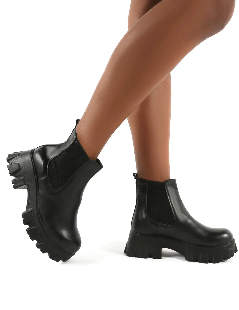 Attain Black PU Chunky Sole Ankle Boots sold by Public Desire product image thumbnail 4