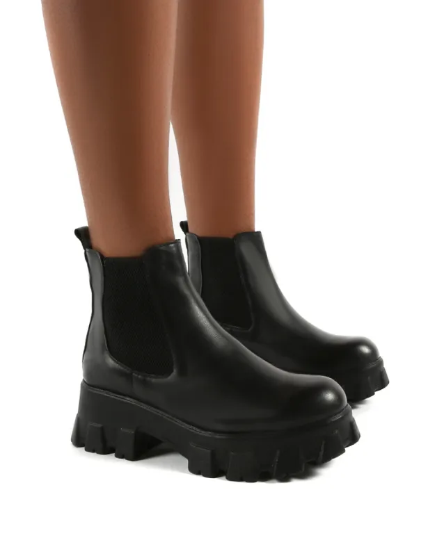 Attain Black PU Chunky Sole Ankle Boots sold by Public Desire