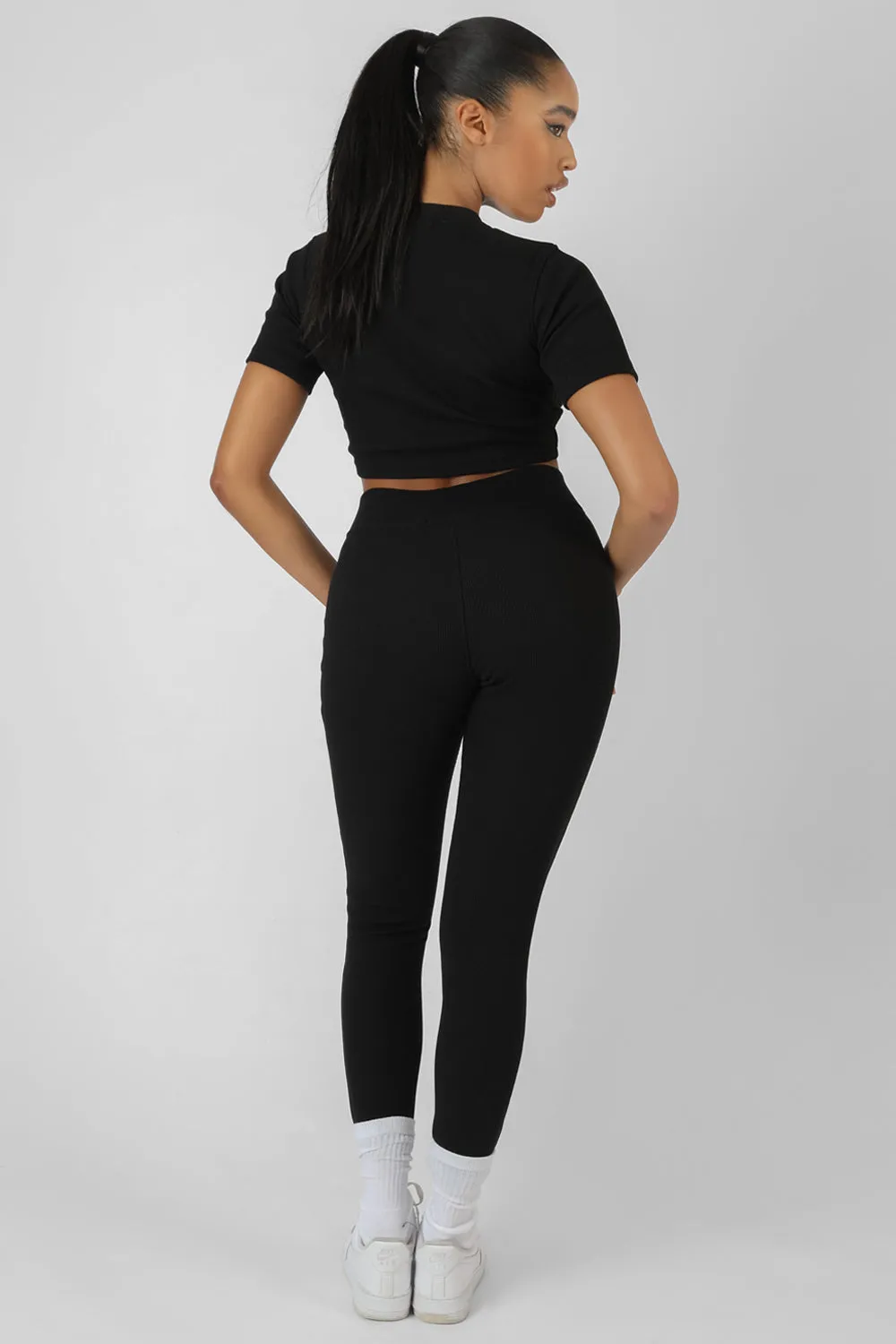 Athleisure Underbust Ribbed Fitted Cropped T-Shirt Black sold by Public Desire product image thumbnail 5