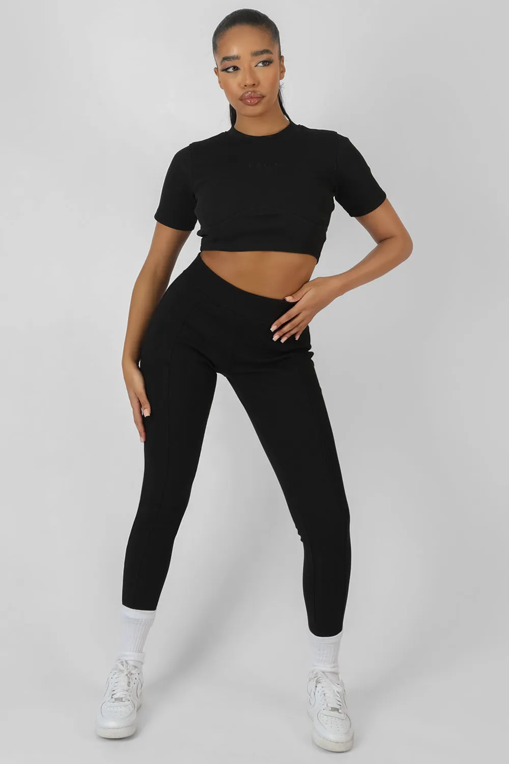 Athleisure Underbust Ribbed Fitted Cropped T-Shirt Black sold by Public Desire product image thumbnail 3
