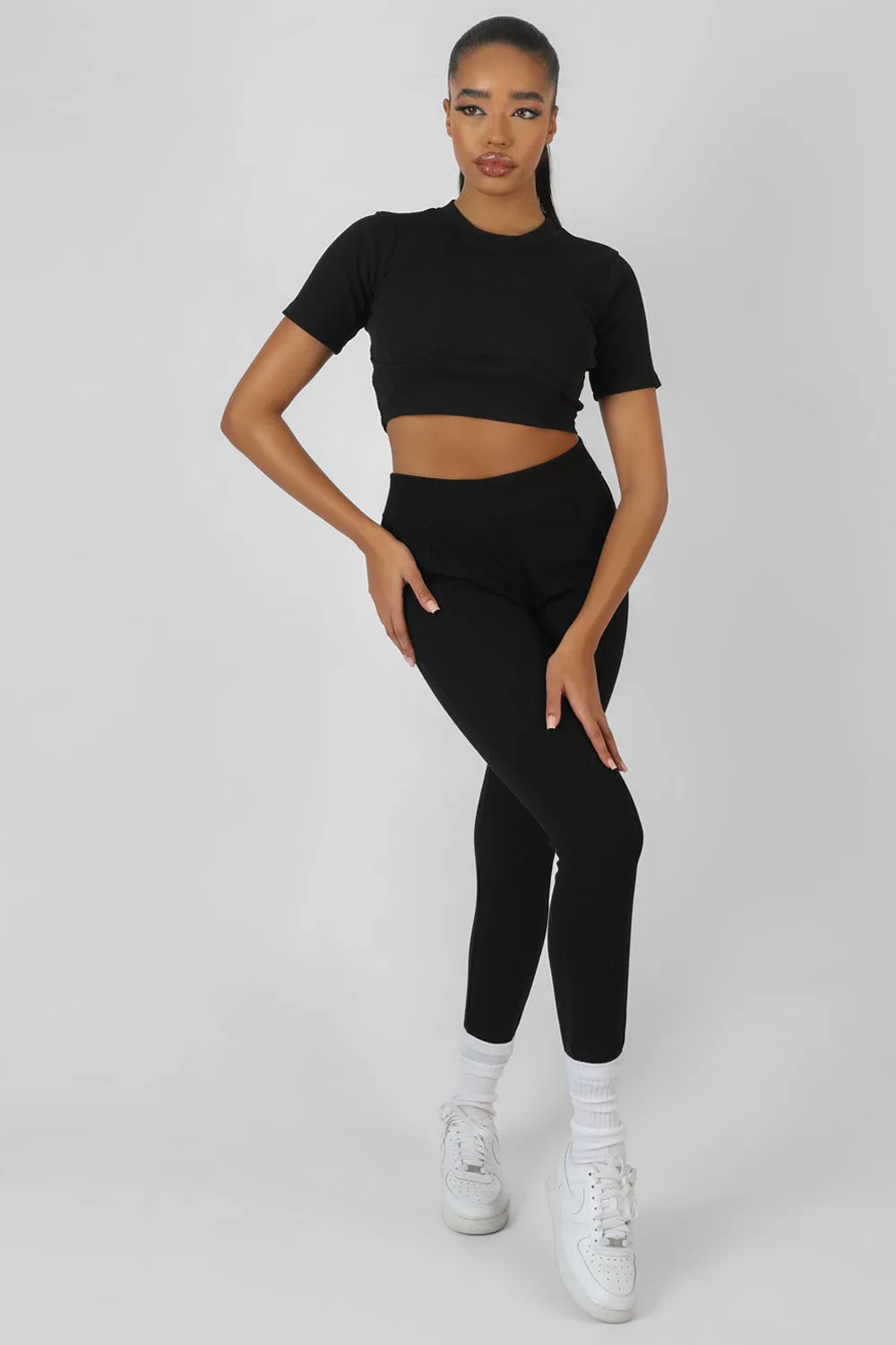 Athleisure Underbust Ribbed Fitted Cropped T-Shirt Black sold by Public Desire product image thumbnail 4