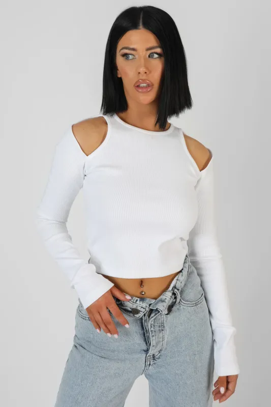 Cut Out Shoulder Top Ecru sold by Public Desire