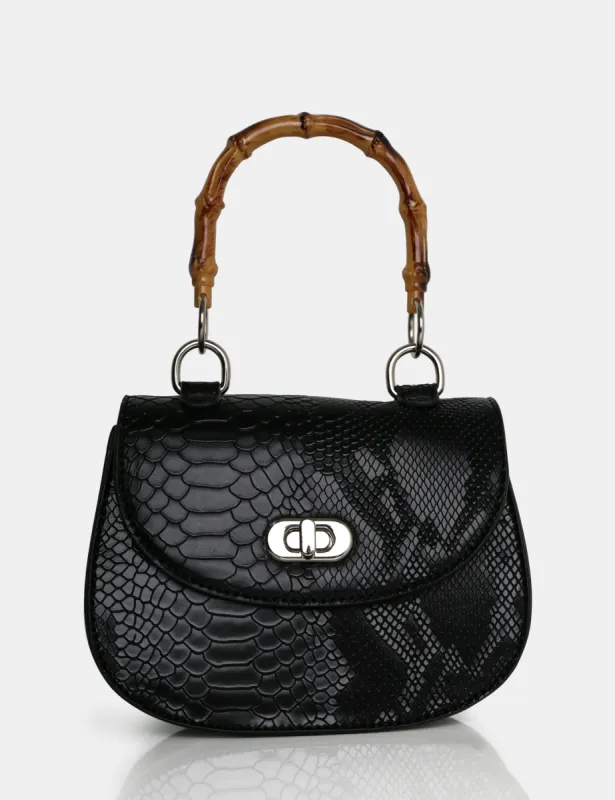 The Kalena Black Croc Bamboo Handle Mini Bag sold by Public Desire
