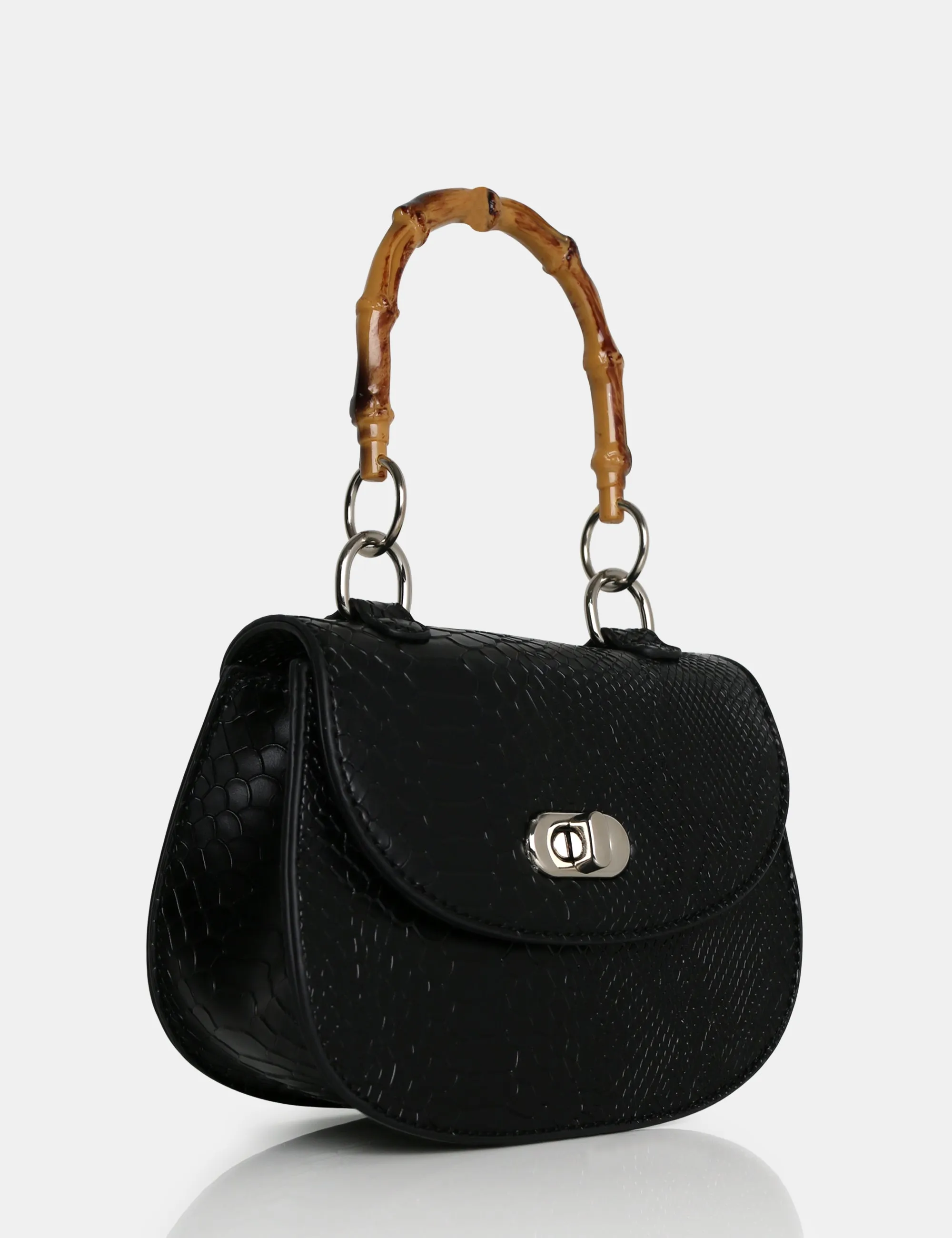 The Kalena Black Croc Bamboo Handle Mini Bag sold by Public Desire product image thumbnail 2