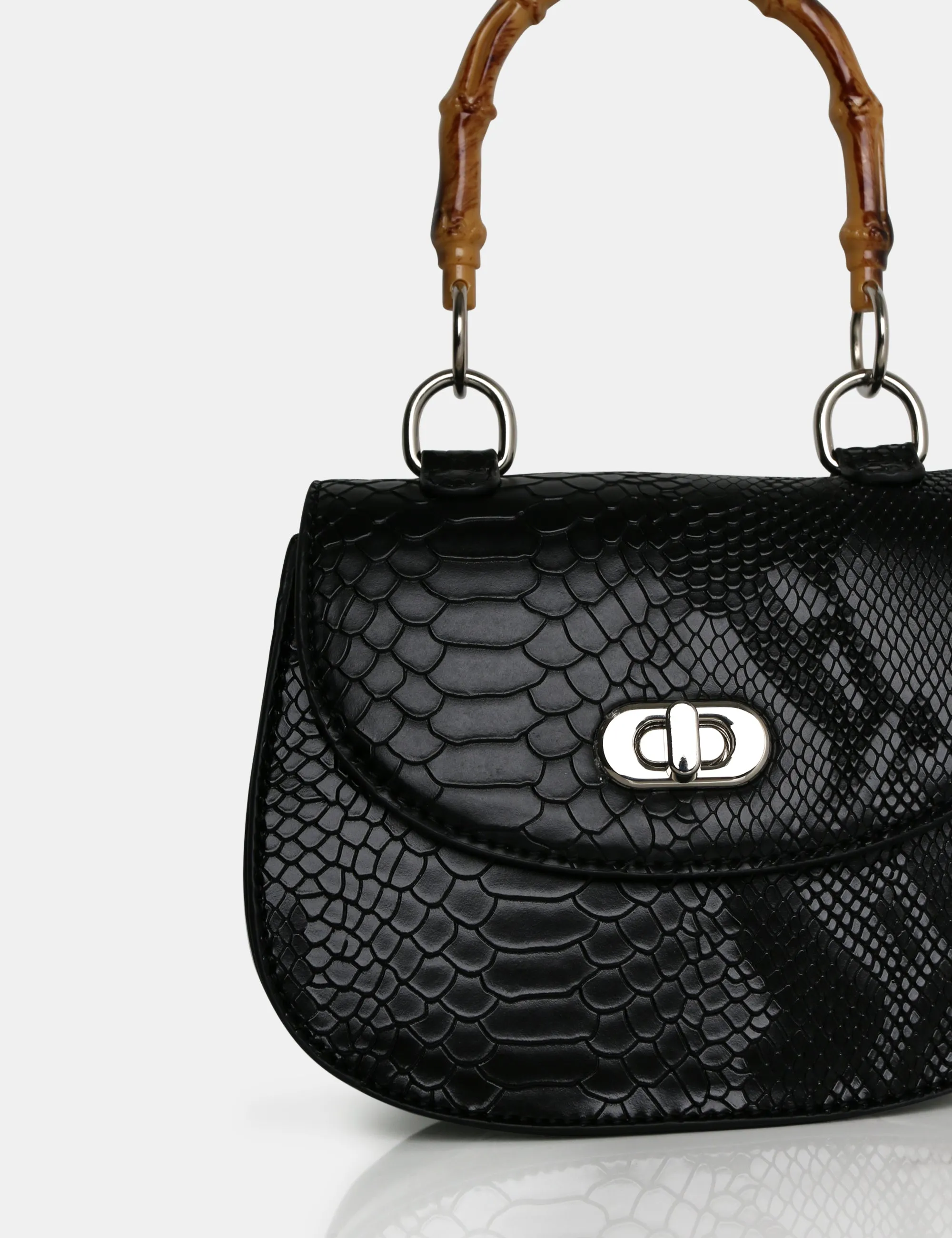 The Kalena Black Croc Bamboo Handle Mini Bag sold by Public Desire product image thumbnail 3