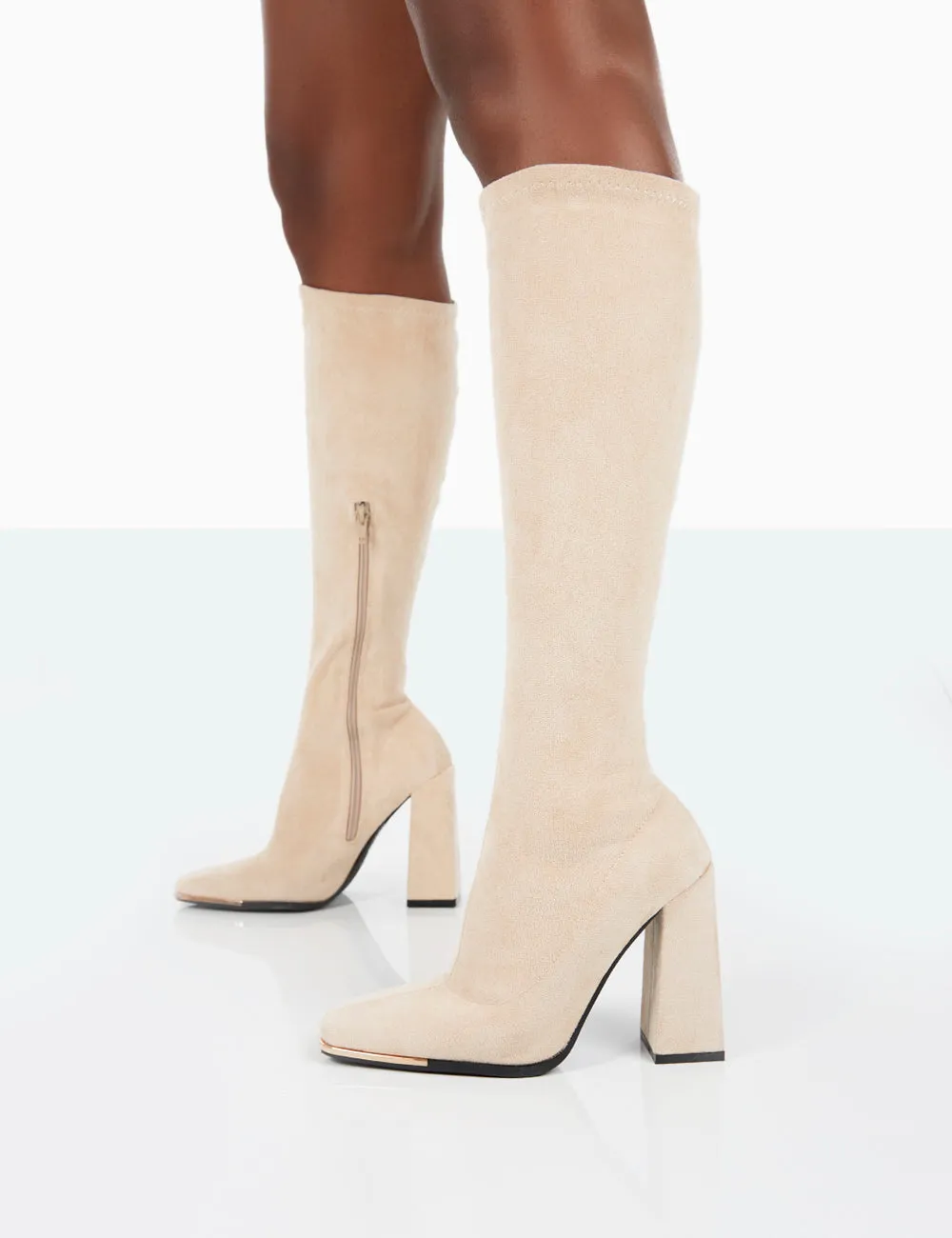 Caryn Taupe Faux Suede Knee High Block Heeled Boots sold by Public Desire product image thumbnail 4