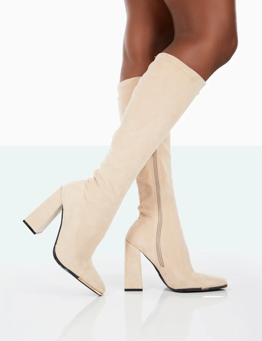 Caryn Taupe Faux Suede Knee High Block Heeled Boots sold by Public Desire product image thumbnail 2