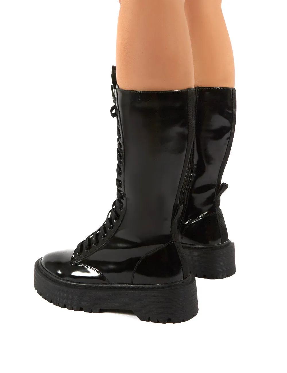 Kendall Smooth Black PU Lace Up Chunky Knee High Boots sold by Public Desire product image thumbnail 2