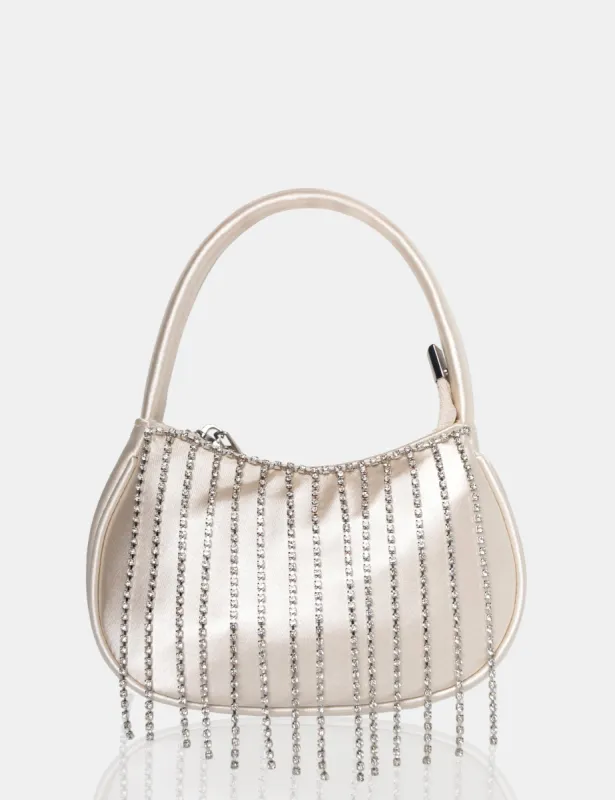 The Sia Ivory Satin Diamante Trim Mini Bag sold by Public Desire