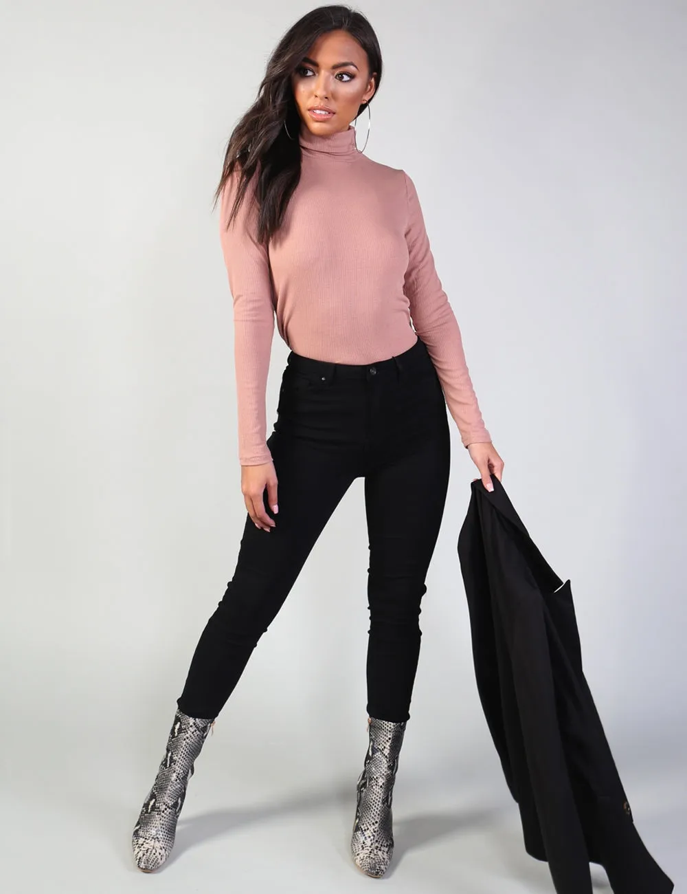 Pink Rib Roll Neck Top sold by Public Desire
