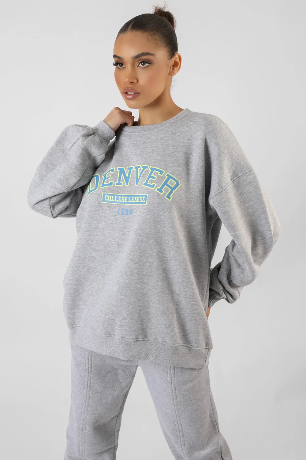 Oversized Denver Print Sweatshirt Grey sold by Public Desire