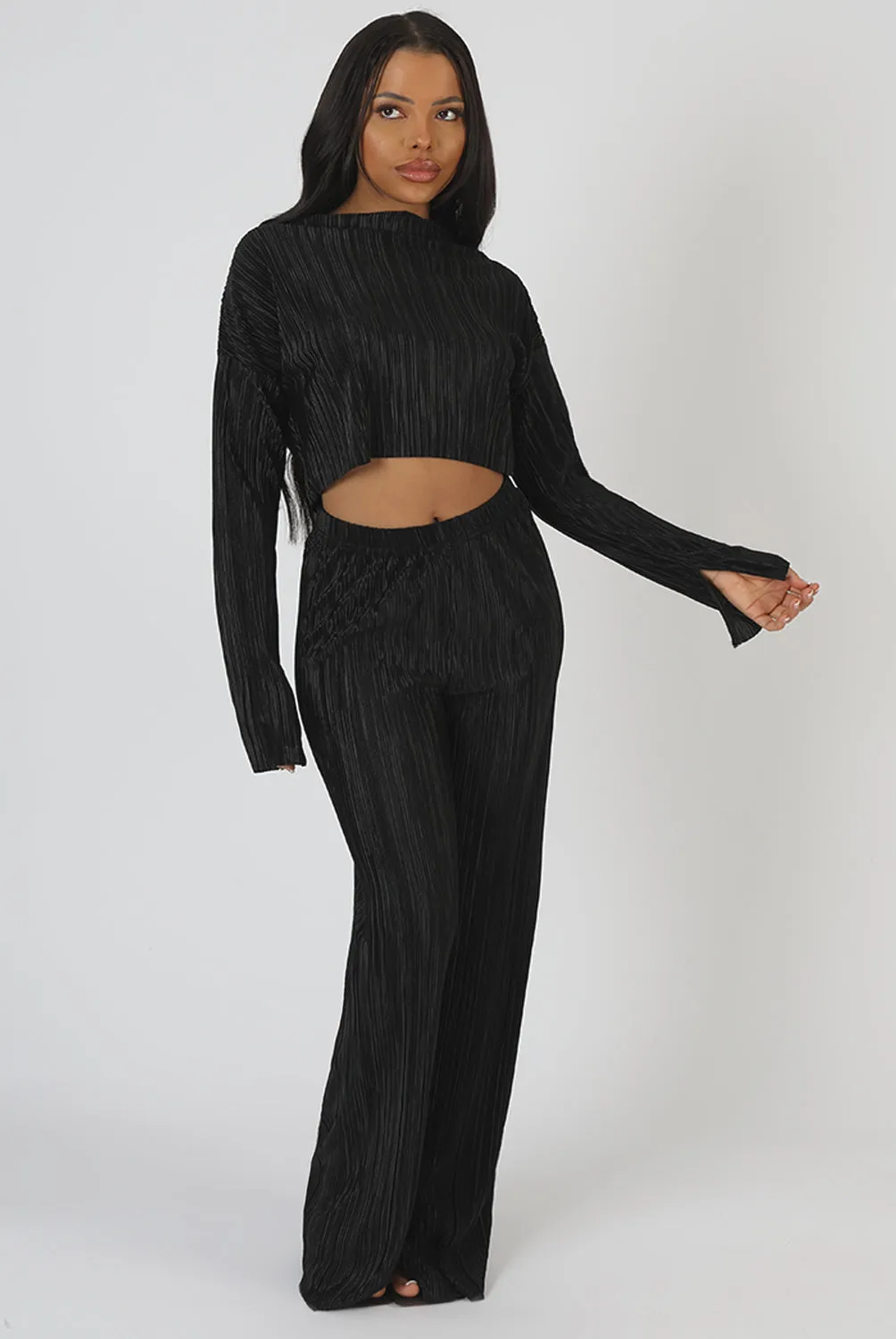 Plisse Crop Top Black sold by Public Desire