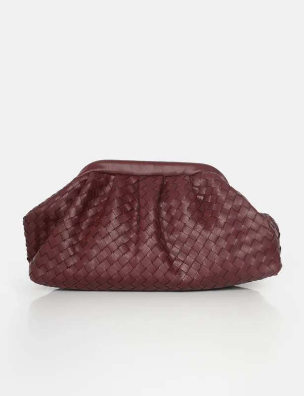 The Project Burgundy Woven Pu Clutch Bags sold by Public Desire