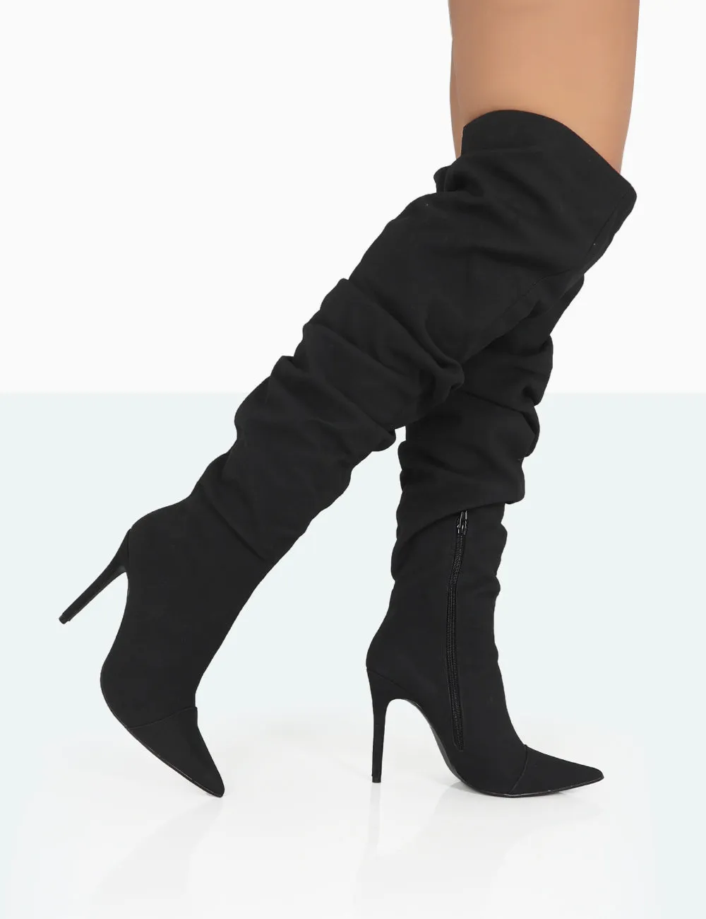 Lariza Black Faux Suede Pointed Toe Stiletto Over the Knee Boots sold by Public Desire