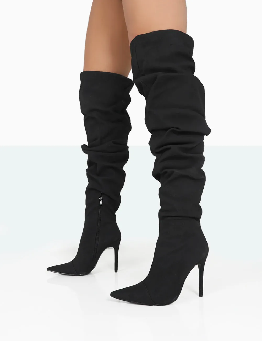 Lariza Black Faux Suede Pointed Toe Stiletto Over the Knee Boots sold by Public Desire product image thumbnail 2