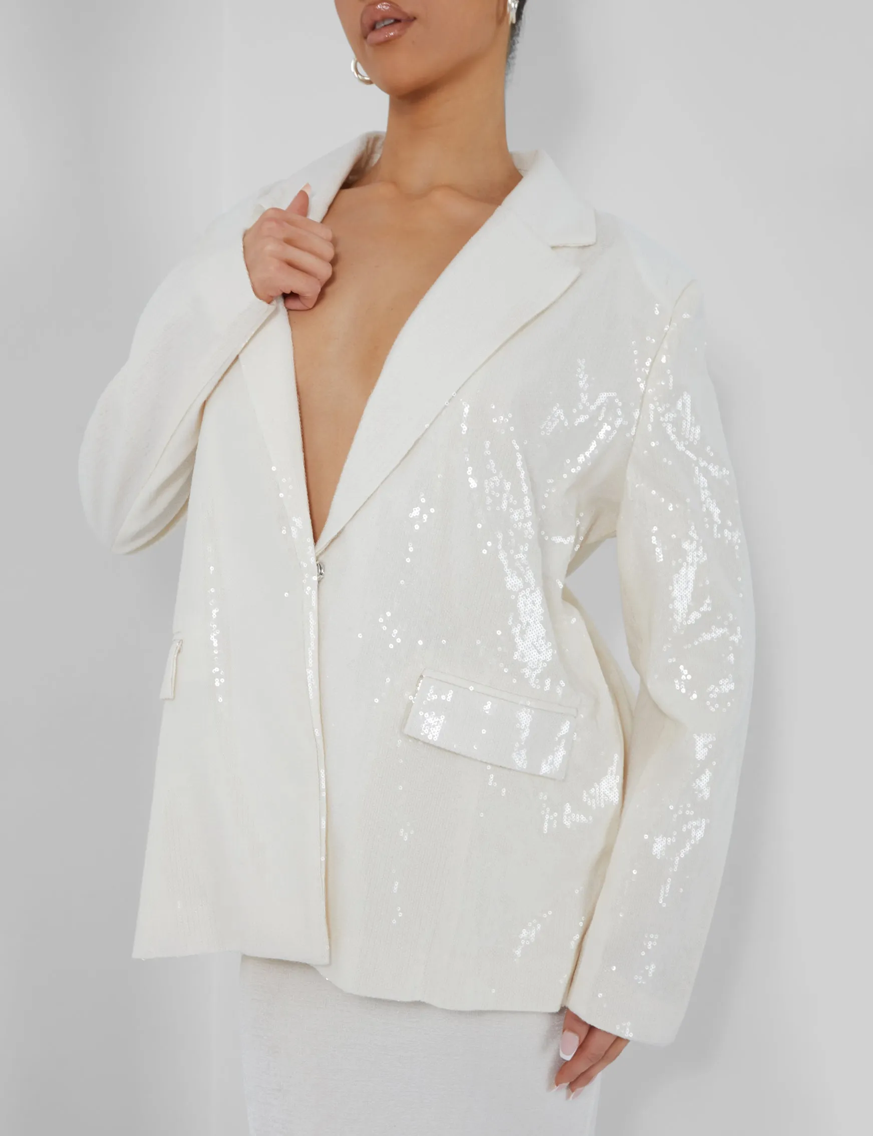 PREMIUM SEQUIN OVERSIZED BLAZER ECRU sold by Public Desire product image thumbnail 2