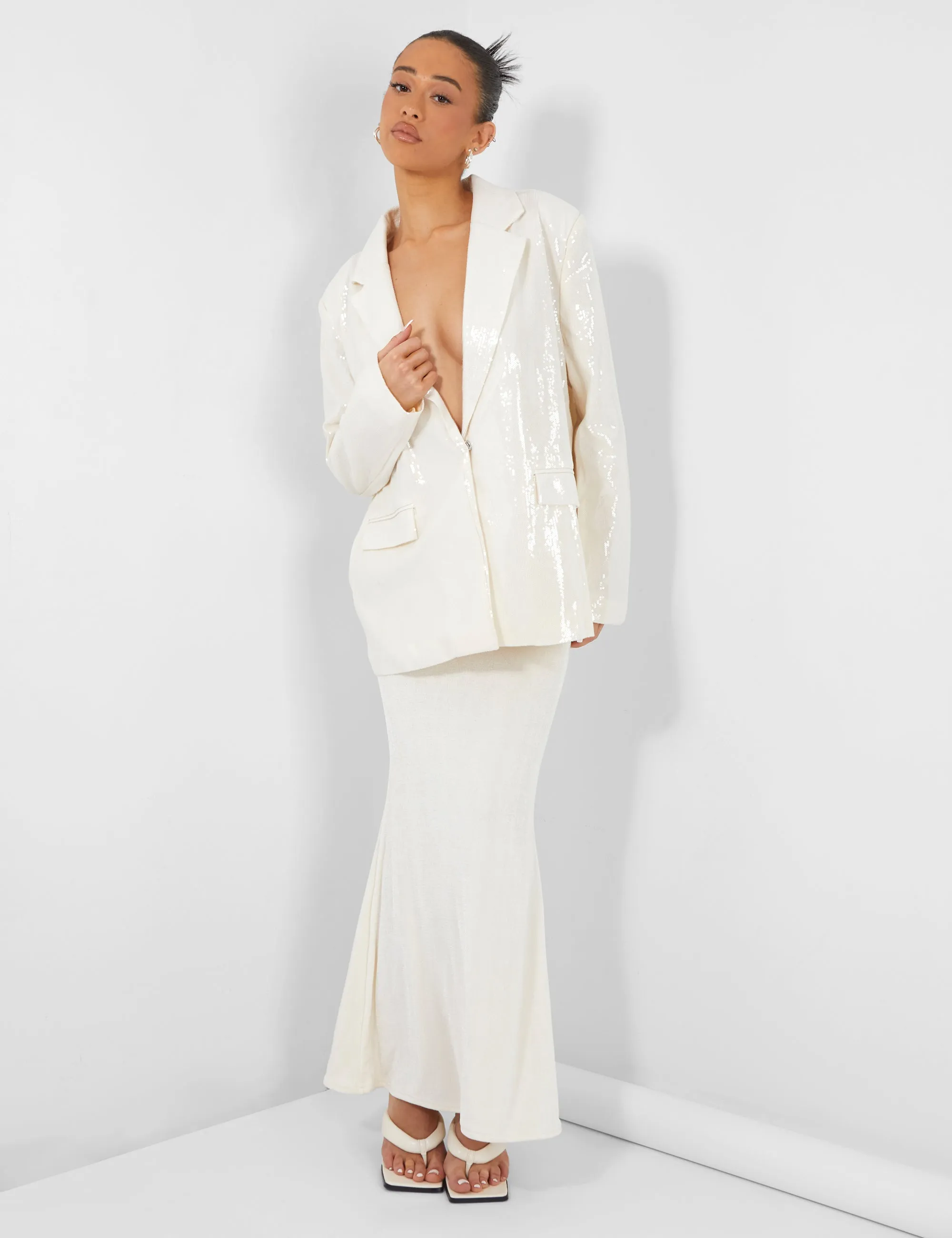 PREMIUM SEQUIN OVERSIZED BLAZER ECRU sold by Public Desire product image thumbnail 3