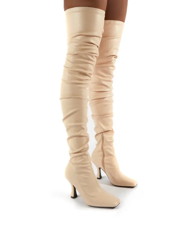 Outlaw Bone Ruched Over The Knee Heeled Boots sold by Public Desire