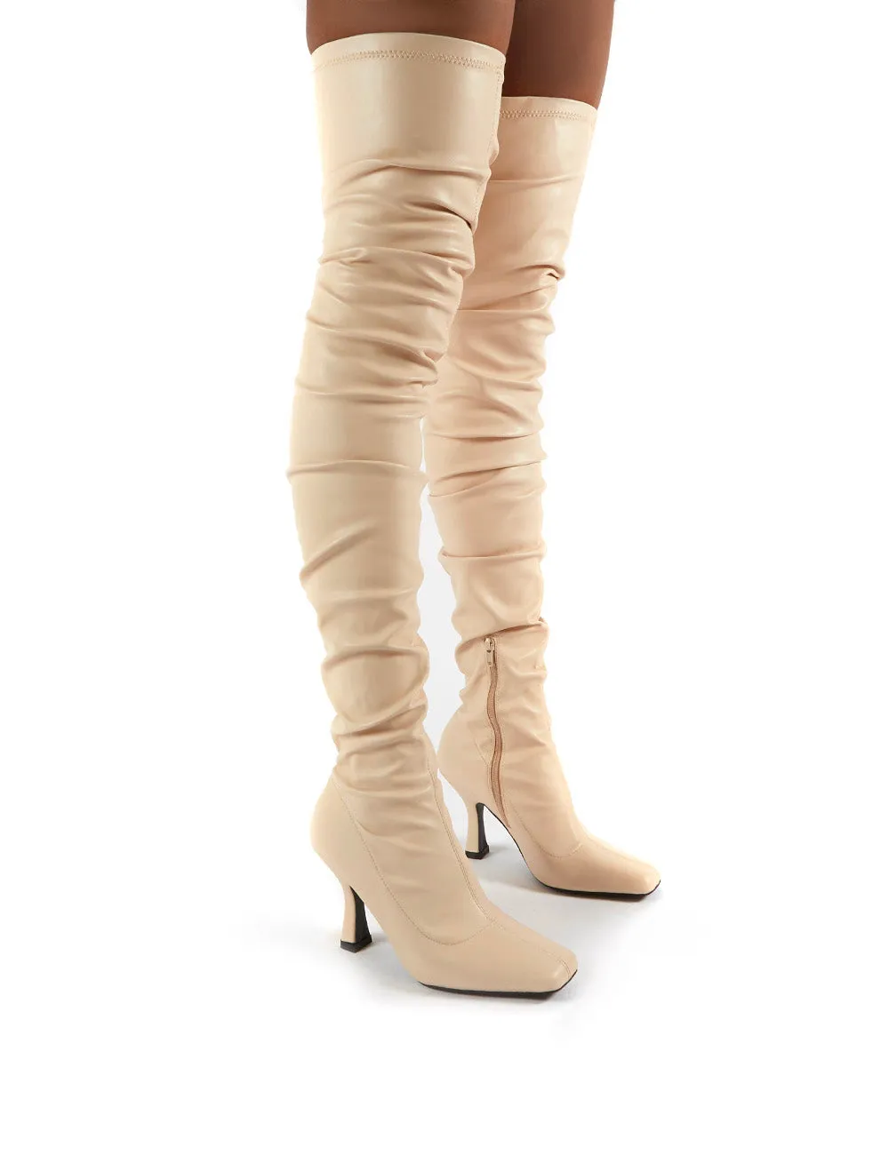 Outlaw Bone Ruched Over The Knee Heeled Boots sold by Public Desire
