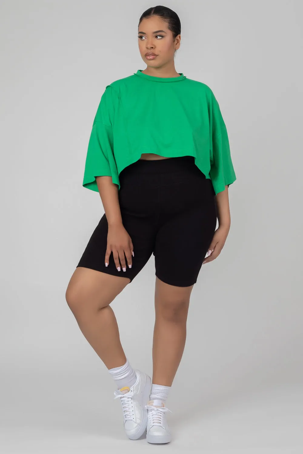 Curve Exposed Seam Oversized Cropped T Shirt Green sold by Public Desire