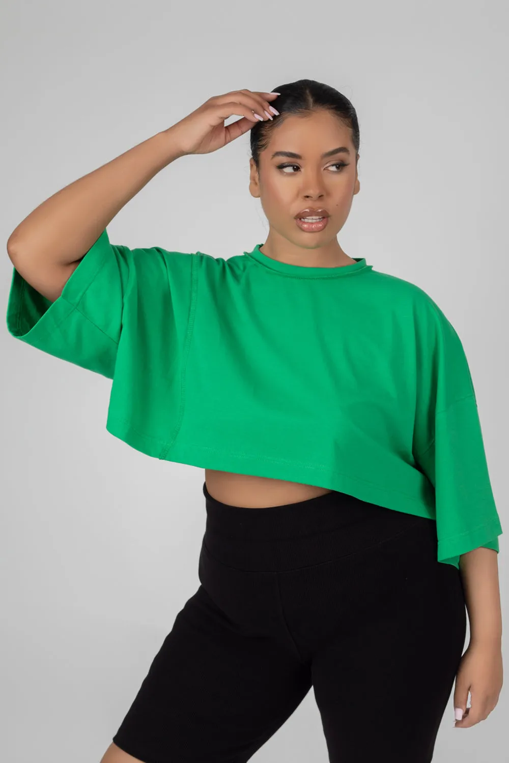 Curve Exposed Seam Oversized Cropped T Shirt Green sold by Public Desire product image thumbnail 2
