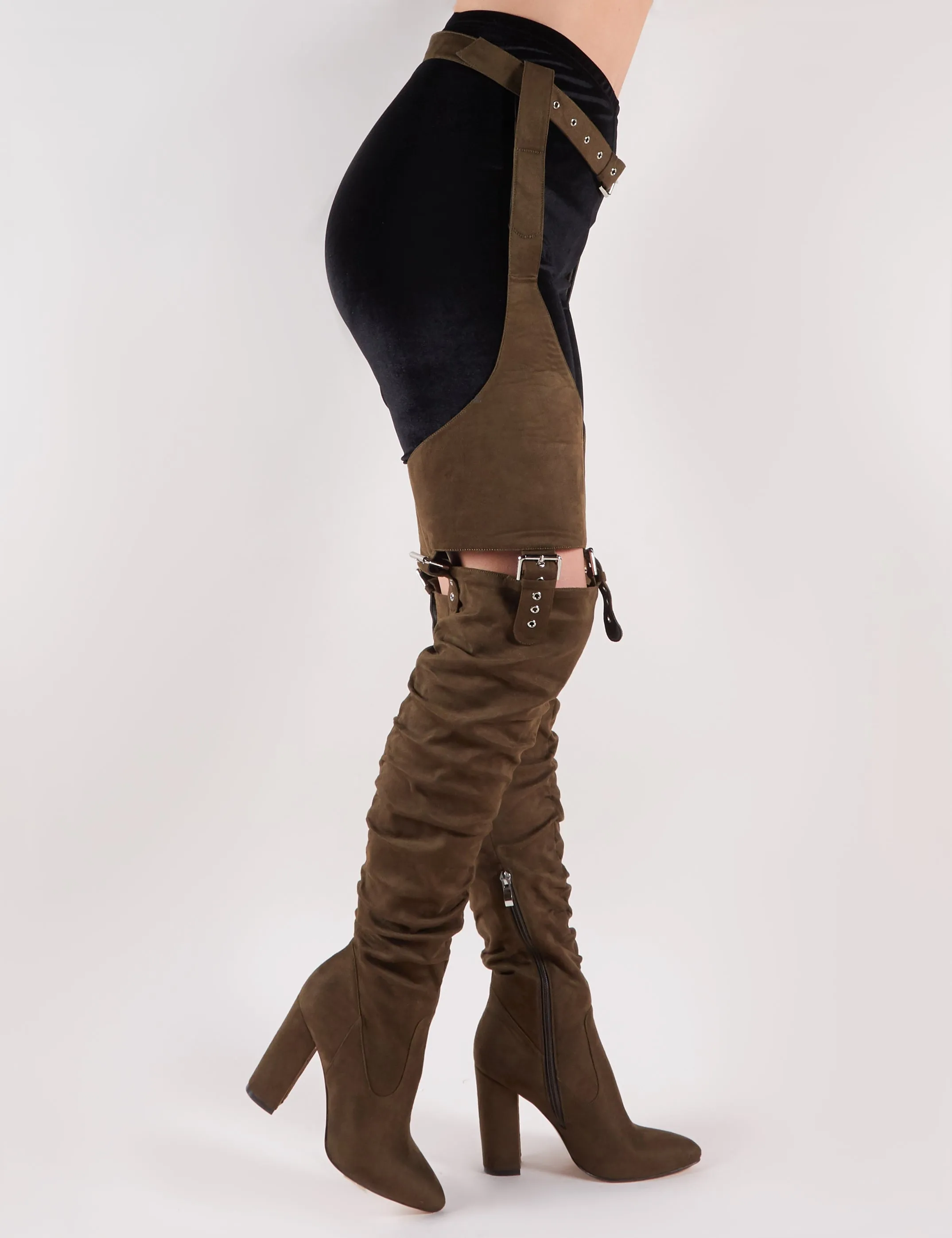 Sterling Belted Over the Knee Boots in Khaki Faux Suede sold by Public Desire product image thumbnail 3