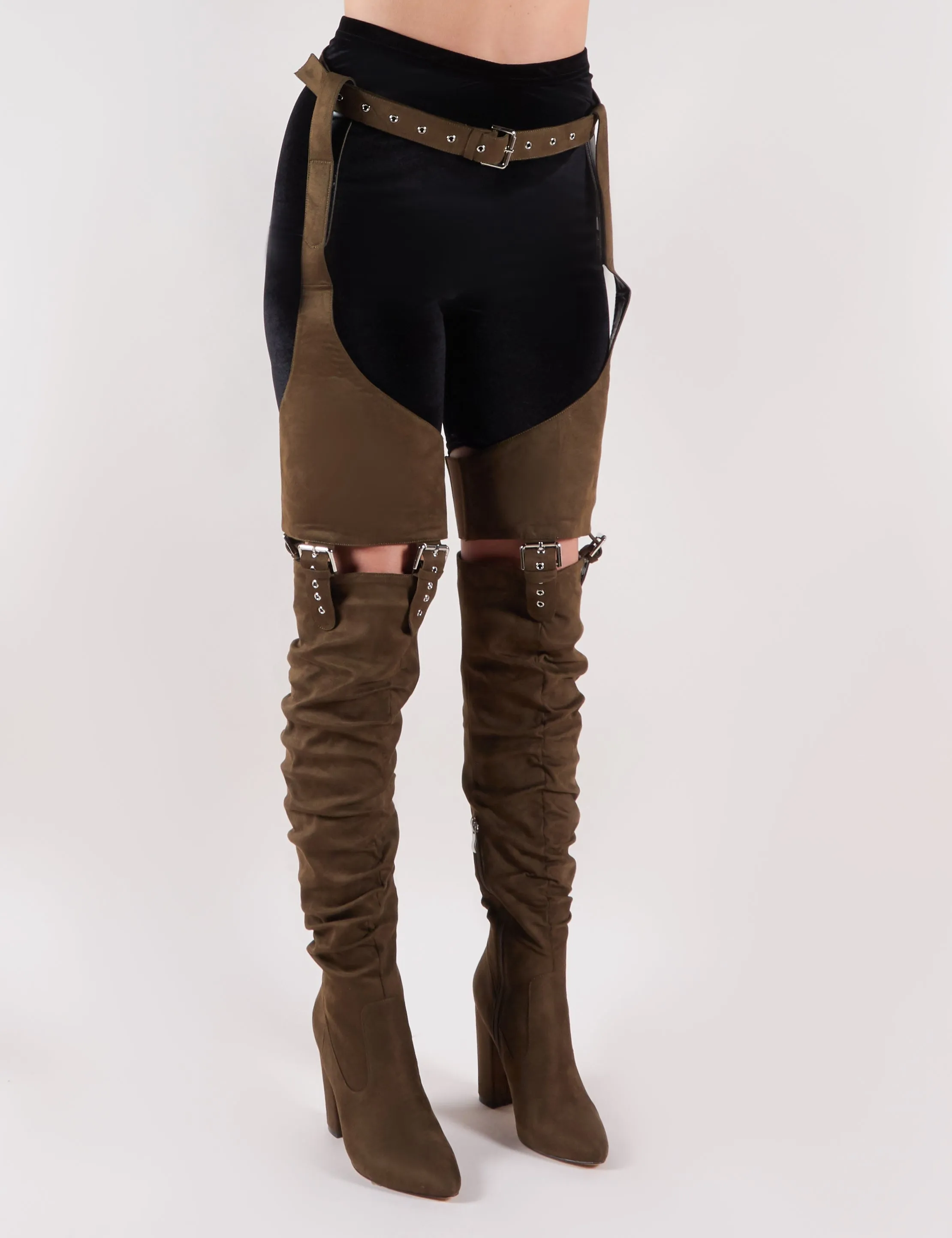 Sterling Belted Over the Knee Boots in Khaki Faux Suede sold by Public Desire product image thumbnail 4