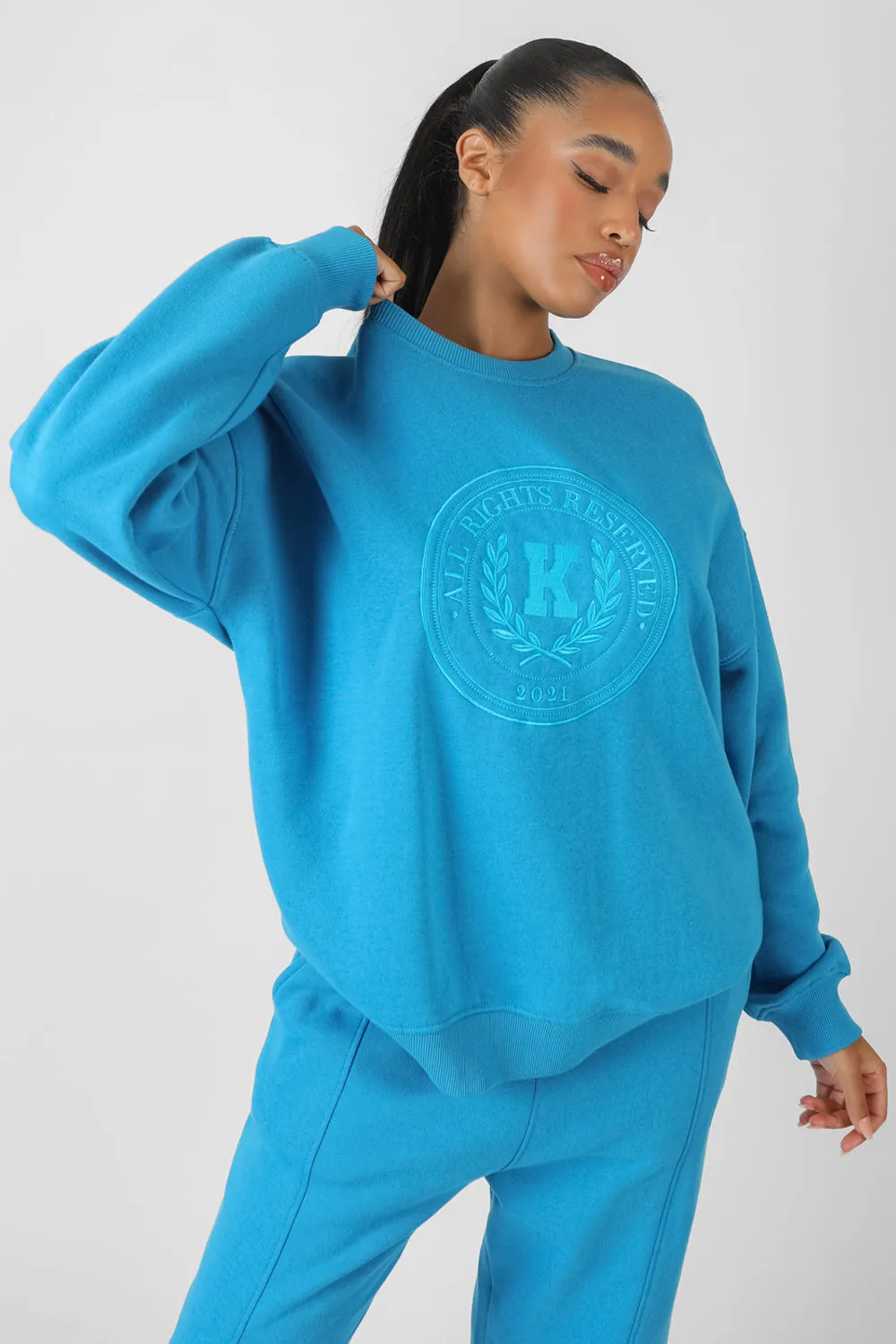 Kaiia Oversized Tonal Embroidered Sweatshirt Blue sold by Public Desire